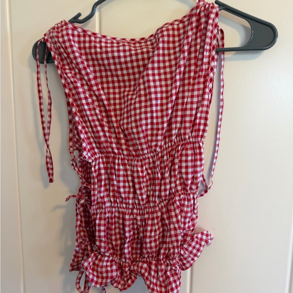 ASOS Red & White Gingham Tie-Shoulder Tank Top